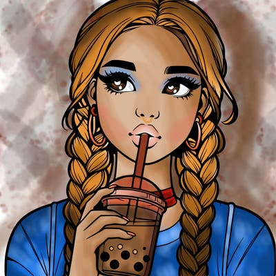 realistic girl with braided hair drinking boba