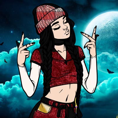 realistic teenage girl with braids and a beanie and crop top doing 🫶🏼