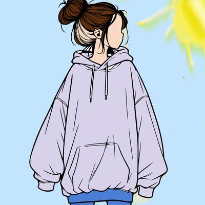 realistic girl with a oversized sweatshirt on and a bun
