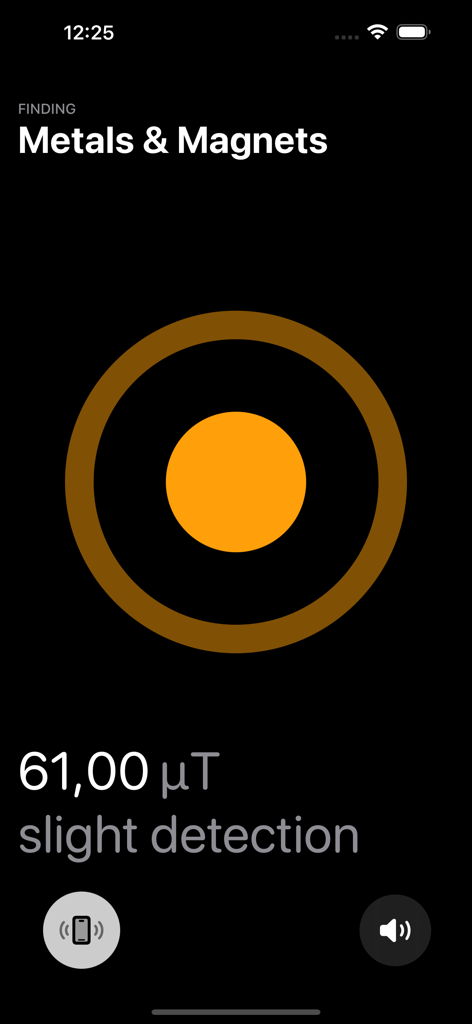 The Magnetometer app interface showing a slight detection of metal with a reading of 61 microteslas.
