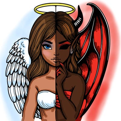 realistic angel half demon