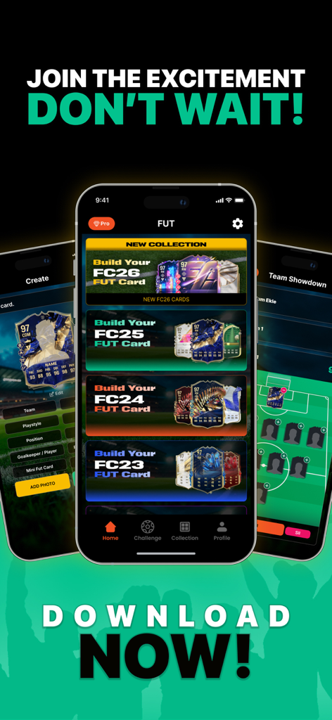 Oberfläche der FC 26 FUT Karten-Ersteller-App mit eigenen Spielerkartendesigns und Kaderbau-Funktionen