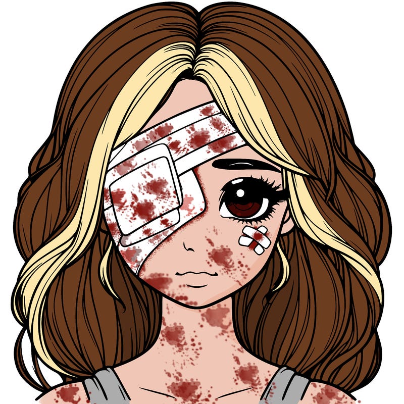realistic girl with bandage over her eye