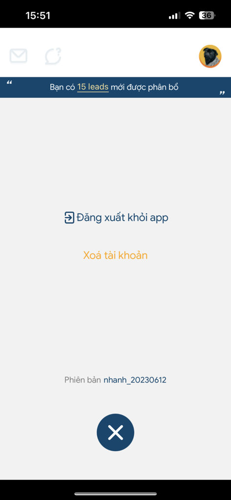 GHN - Nhanh KH - Logout and delete account screen in the GHN Nhanh KH app