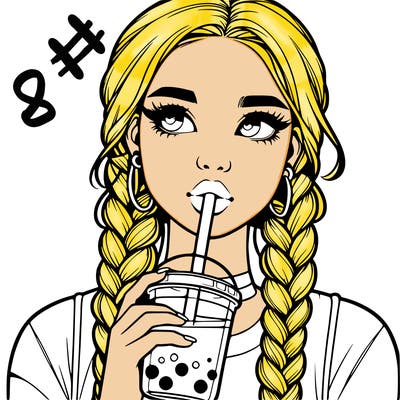 realistic girl with braided hair drinking boba