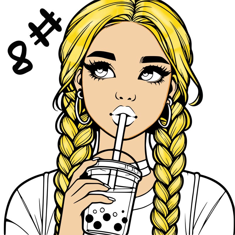 realistic girl with braided hair drinking boba