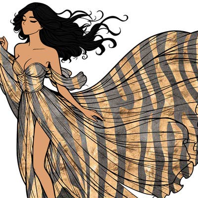 realistic woman in dress flowing the the wind