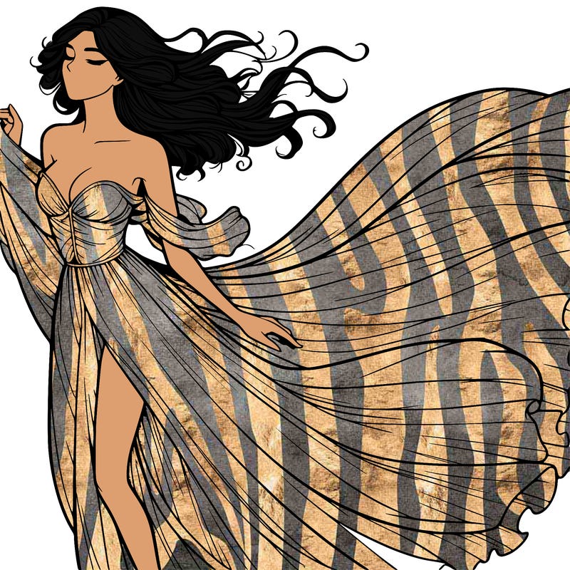 realistic woman in dress flowing the the wind