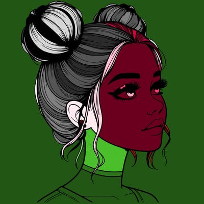 realistic girl with buns on the top of her head