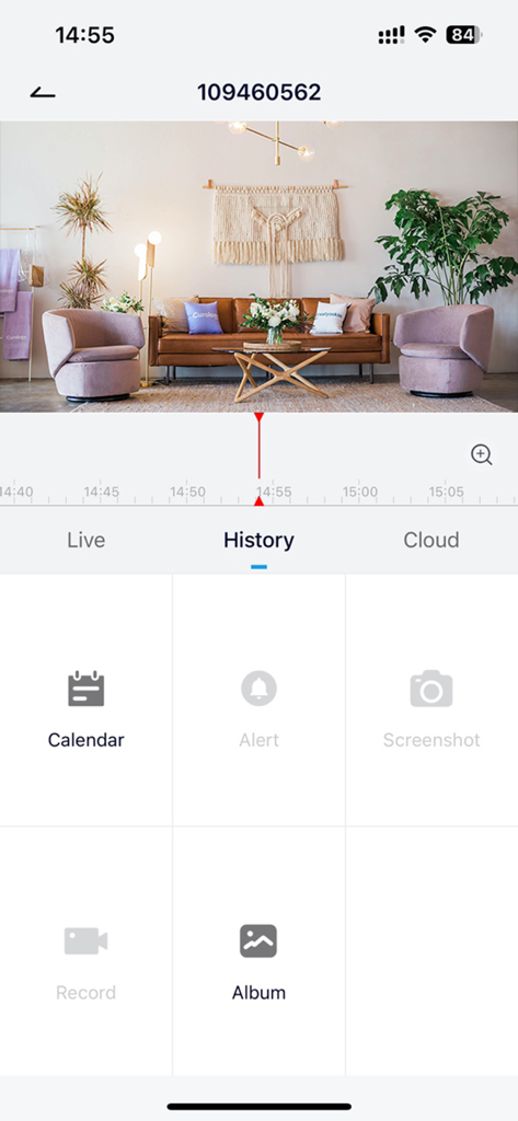 Yes iHome - Interface of Yes iHome app showing recorded video footage from a home security camera with playback controls