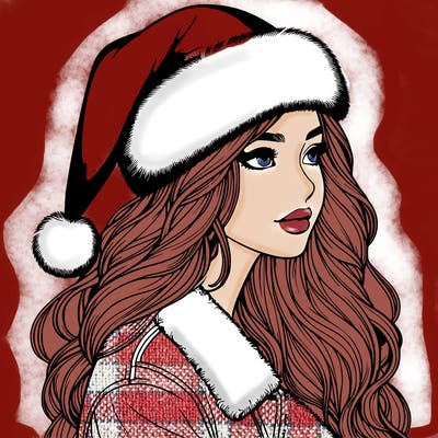 realistic girl in santa hat