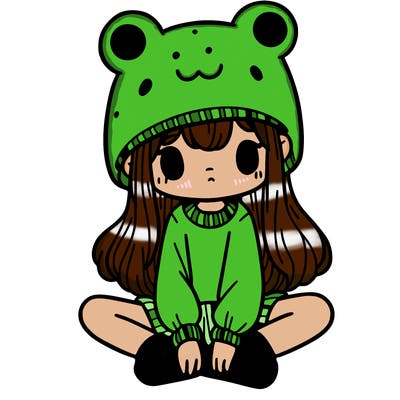 a girl wearing a frog hat and some frog socks