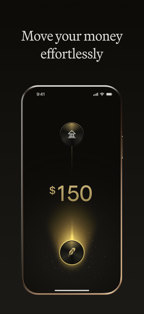 Robinhood Banking - Robinhood Bankingアプリのインターフェイスには、口座間で150ドルの送金が表示されています