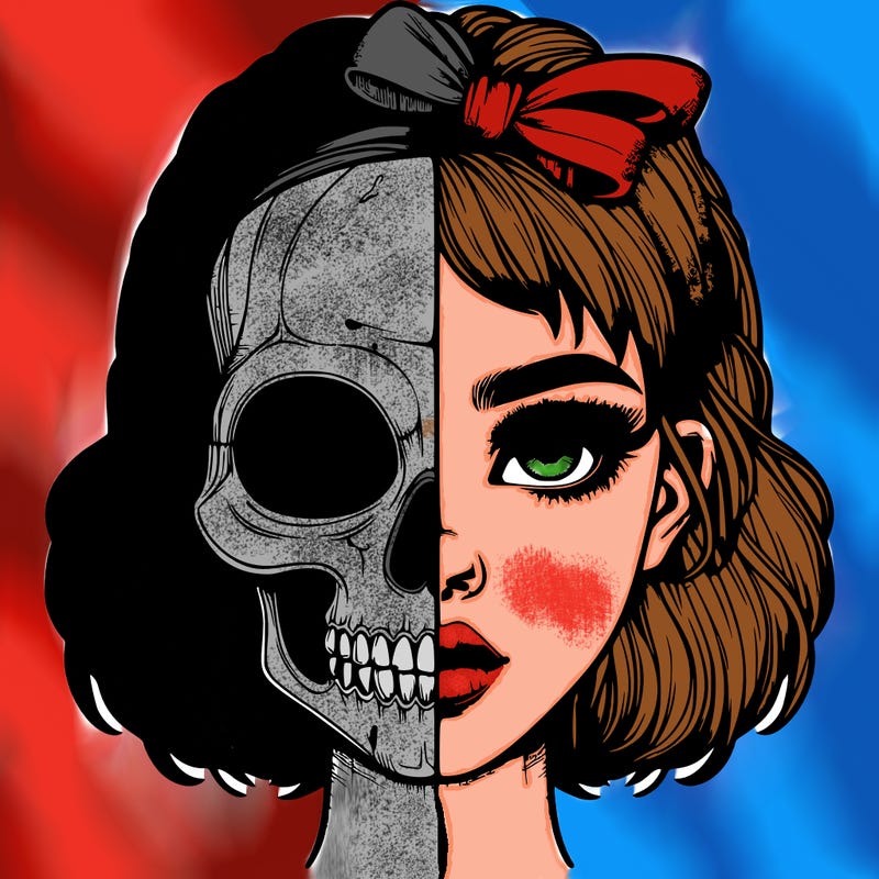 realistic girl with half skull mask