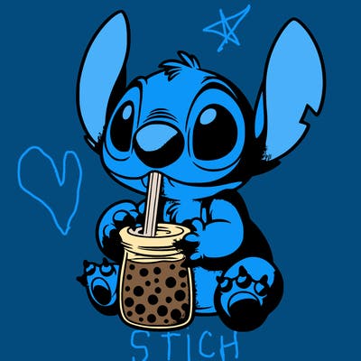 stitch drinking boba tea