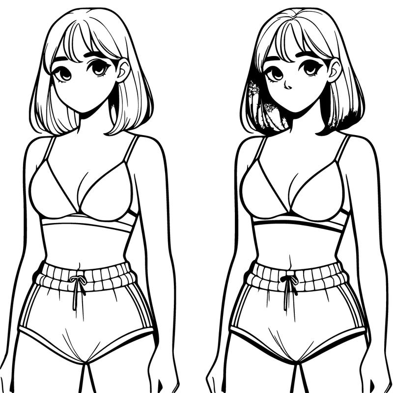 a realistic girl in her swimming trunks