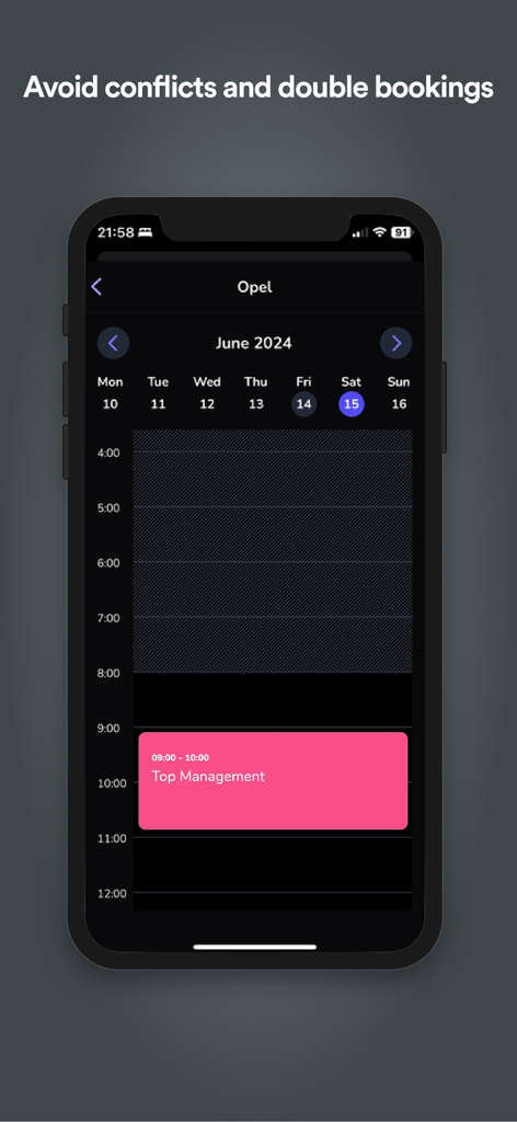 Whatspot - Whatspot mobile app interface showing a workspace booking schedule to avoid conflicts