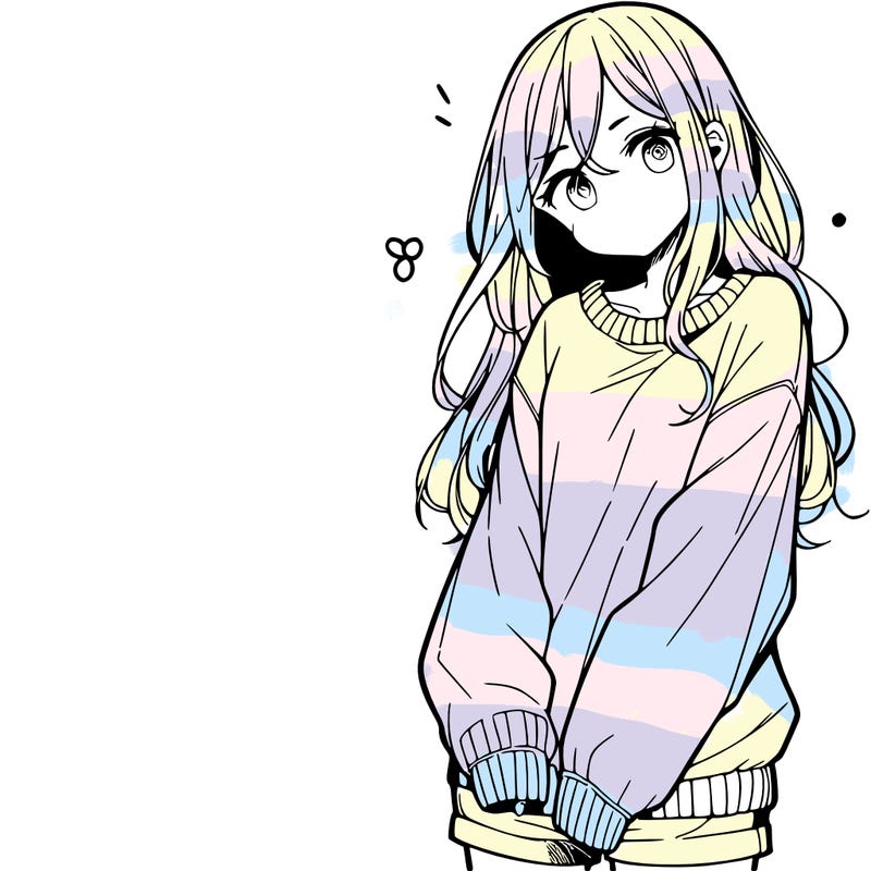 manga teen girl  in a sweater and baggy pants