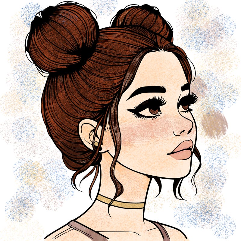 realistic girl with buns on the top of her head