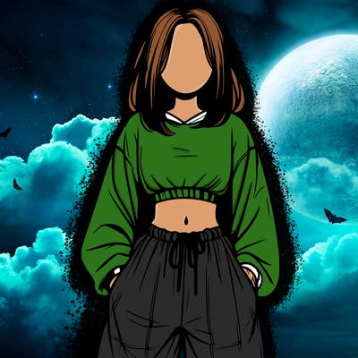 realistic girl faceless with baggy pants and a crop top