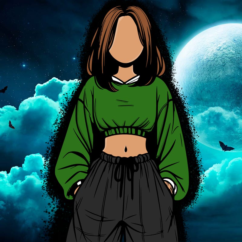 realistic girl faceless with baggy pants and a crop top