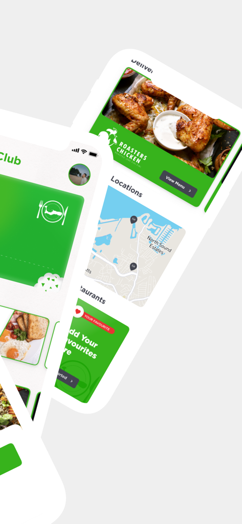 Bite Club Cayman - Interface of Bite Club Cayman app showing local restaurant locations and rewards program details