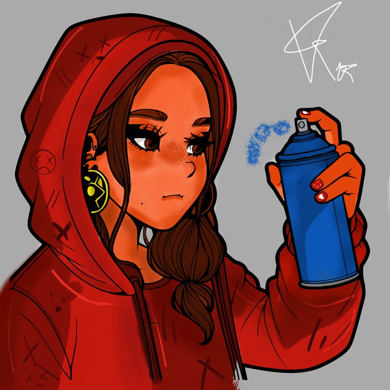 a realistic girl, spray painting