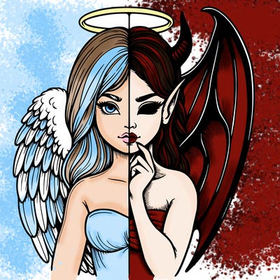 realistic angel half demon