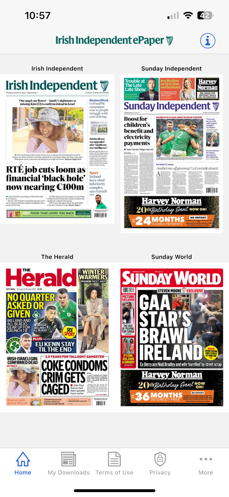 Irish Independent ePapers - Digital replicas of Irish newspapers including Irish Independent and Sunday World on a mobile screen