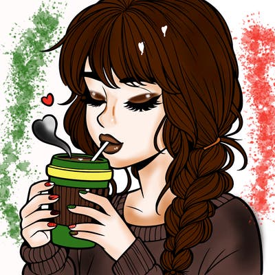 realistic girl drinking coffee