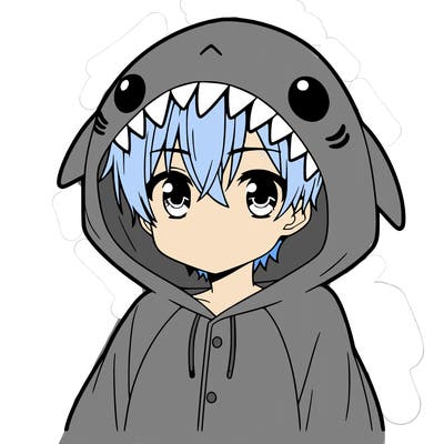 anime boy in a shark onesie