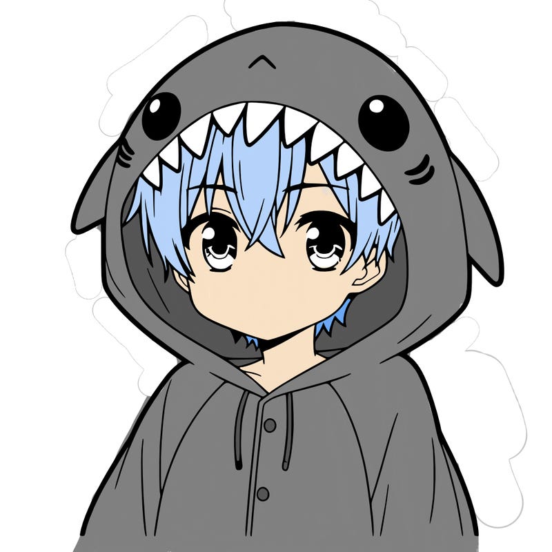 anime boy in a shark onesie
