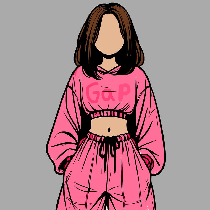 realistic girl faceless with baggy pants and a crop top