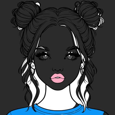 realistic girl with two buns in hair and lips