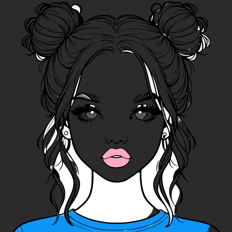 realistic girl with two buns in hair and lips