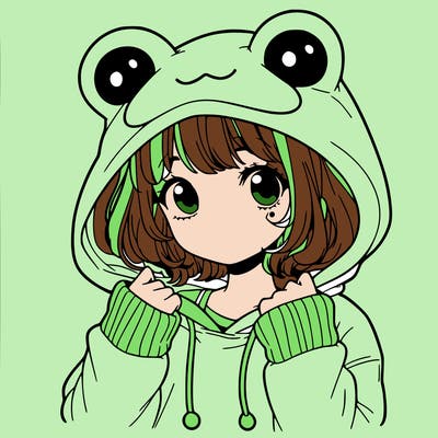a cute teenage girl wearing a frog hoodie