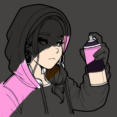 a realistic girl, spray painting