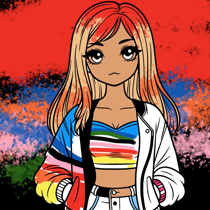 girl with long hair a crop top and a jacket