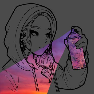 a realistic girl, spray painting