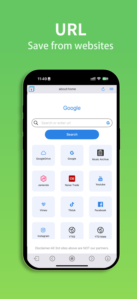 Navegador incorporado para extraer audio de plataformas de redes sociales y sitios web.