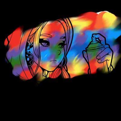 a realistic girl, spray painting