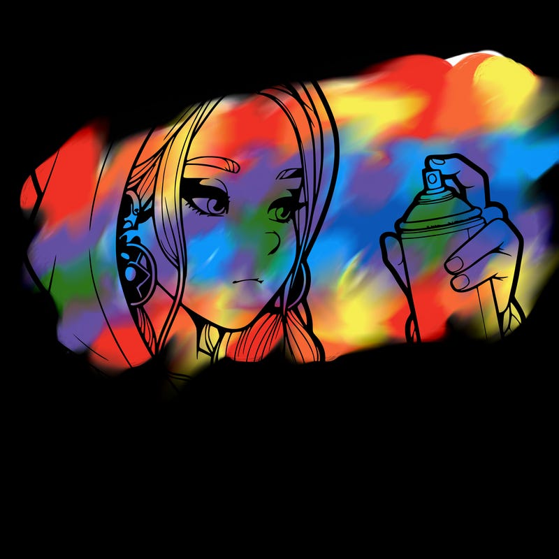 a realistic girl, spray painting