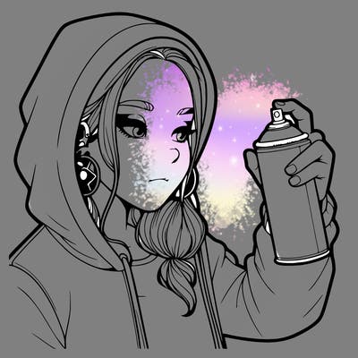 a realistic girl, spray painting