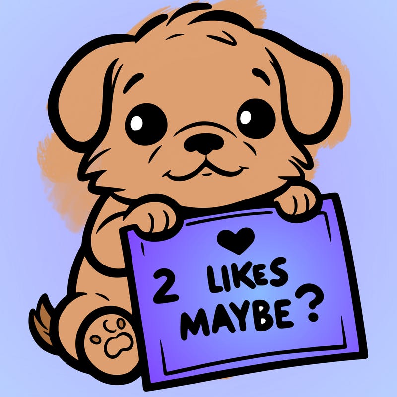 a puppy holding a sign that says 2 likes maybe?