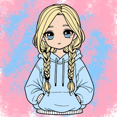 a realistic girl with a oversized hoodie and she has braids
