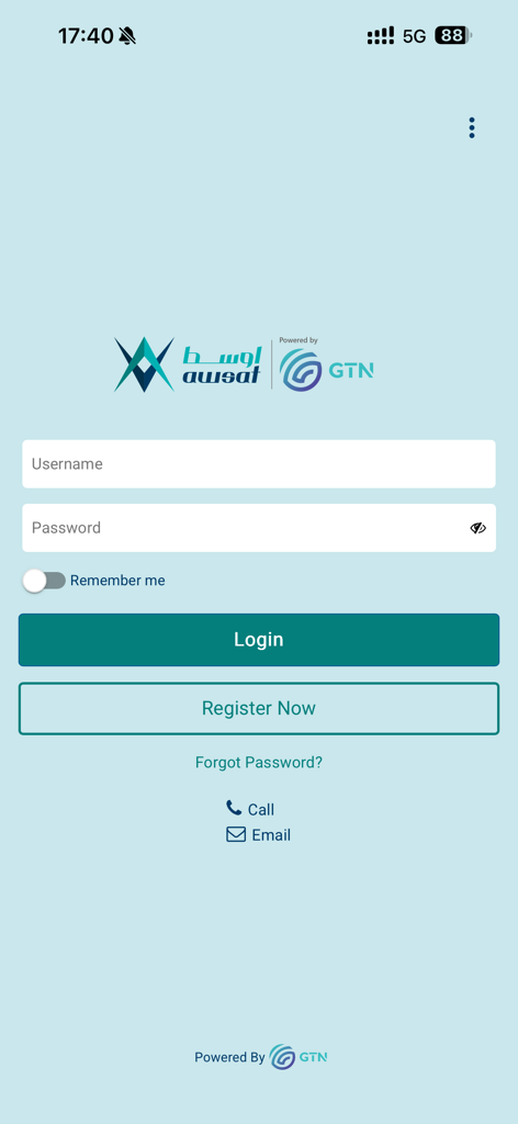 Awsat Trader (GTN) - Awsat Trader 모바일 앱 로그인 화면