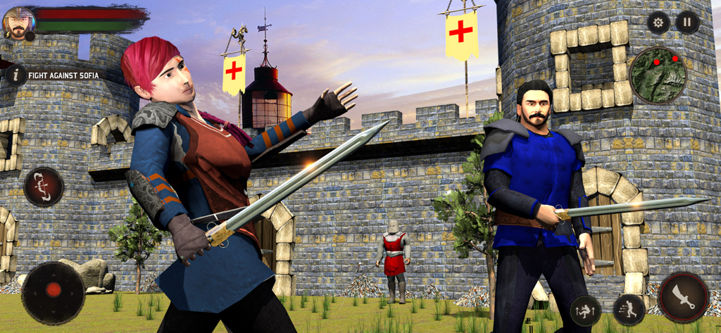 Osman Gazi e un guerriero rivale che brandiscono spade davanti a un castello di pietra