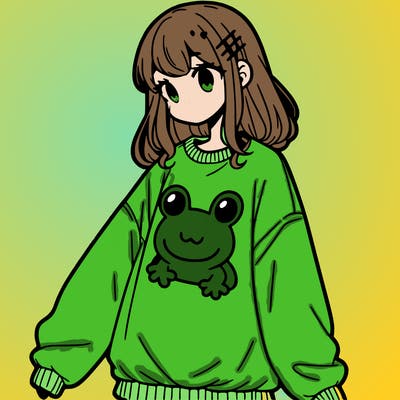 girl wearing frogging sweatshirt