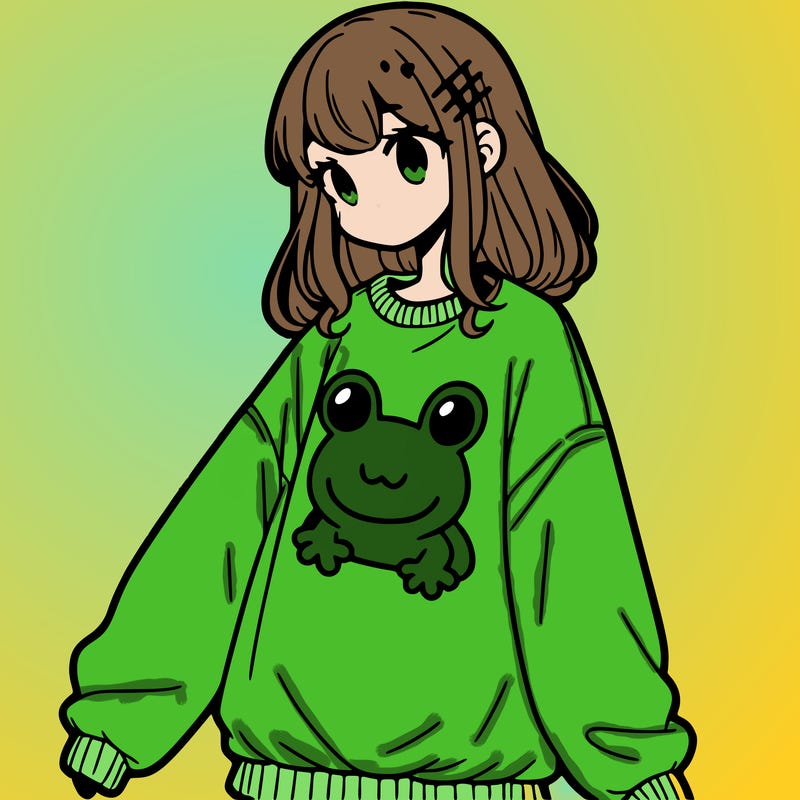 girl wearing frogging sweatshirt