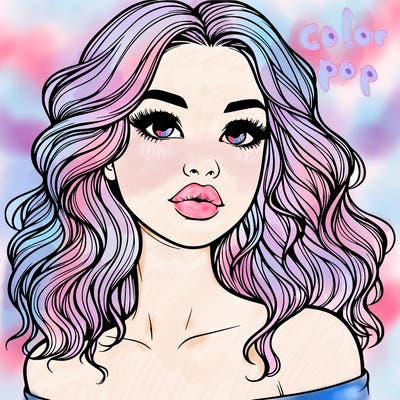 realistic girl with wavy hair and lips